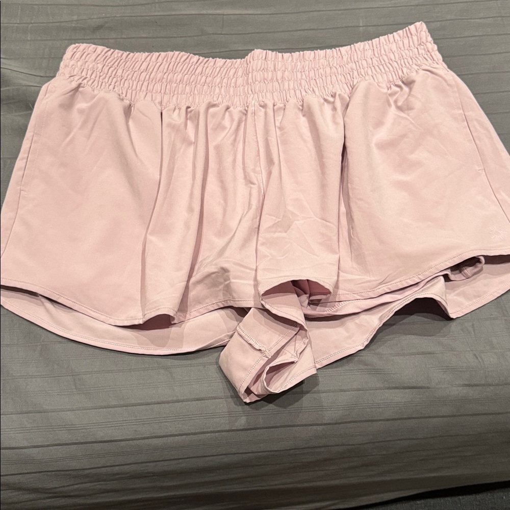 Pink Elastic Waist Shorts with pockets.